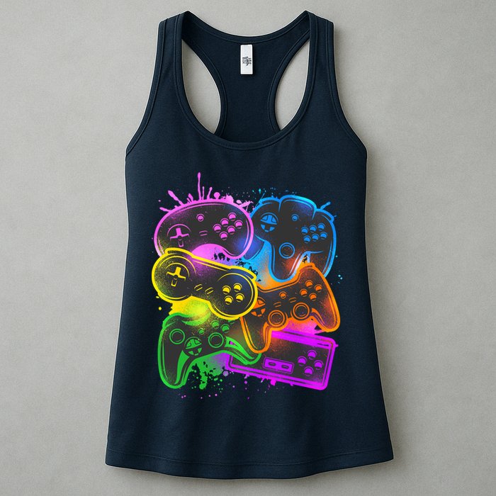 Cool Retro Neon Graffiti Video Game Controllers Womens Tank Top