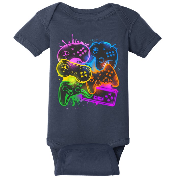 Cool Retro Neon Graffiti Video Game Controllers Baby Bodysuit