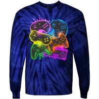 Cool Retro Neon Graffiti Video Game Controllers Tie-Dye Long Sleeve Shirt