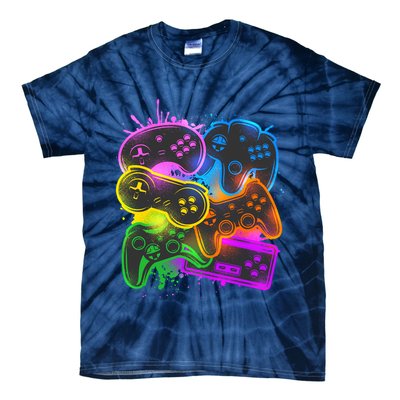Cool Retro Neon Graffiti Video Game Controllers Tie-Dye T-Shirt