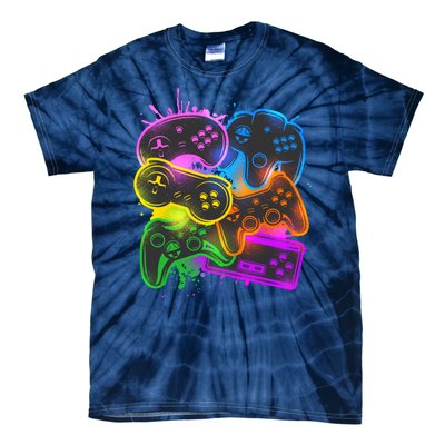 Cool Retro Neon Graffiti Video Game Controllers Tie-Dye T-Shirt