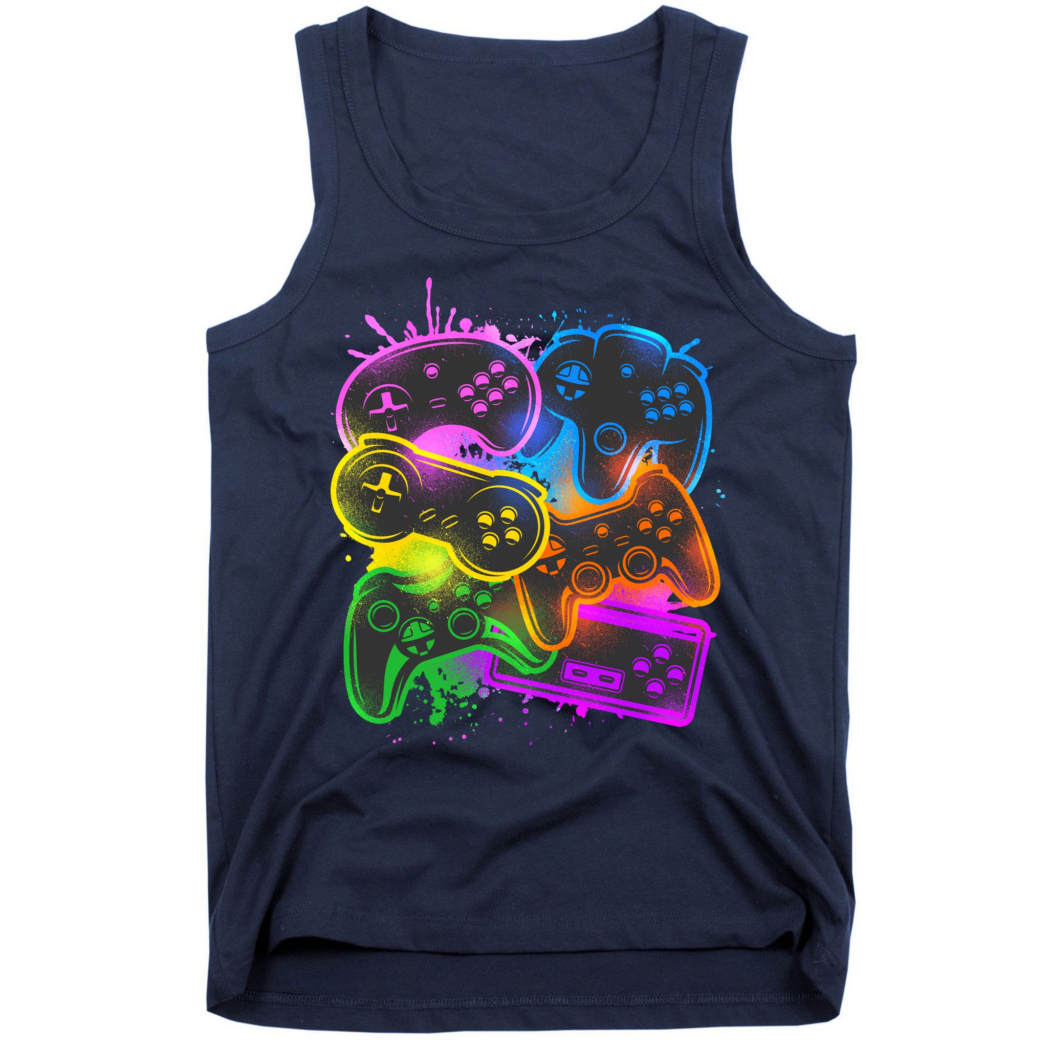 Cool Retro Neon Graffiti Video Game Controllers Tank Top