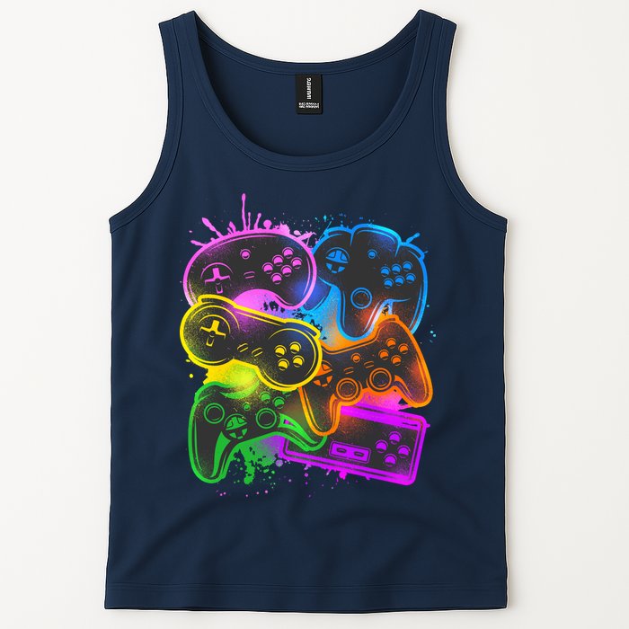 Cool Retro Neon Graffiti Video Game Controllers Tank Top