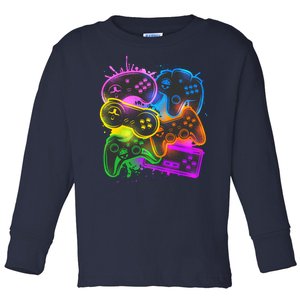 Cool Retro Neon Graffiti Video Game Controllers Toddler Long Sleeve Shirt