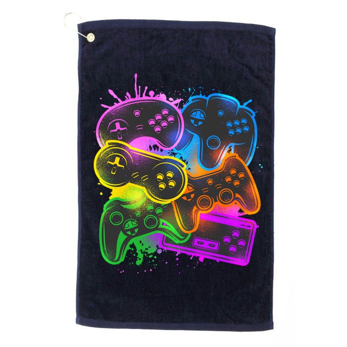 Cool Retro Neon Graffiti Video Game Controllers Golf Towel