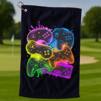 Cool Retro Neon Graffiti Video Game Controllers Golf Towel