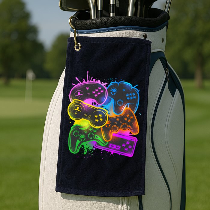 Cool Retro Neon Graffiti Video Game Controllers Golf Towel