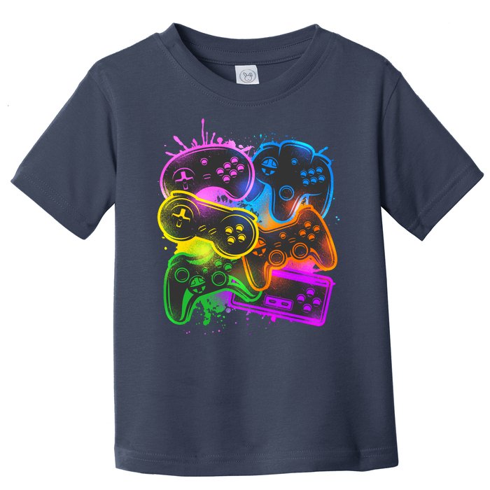 Cool Retro Neon Graffiti Video Game Controllers Toddler T-Shirt