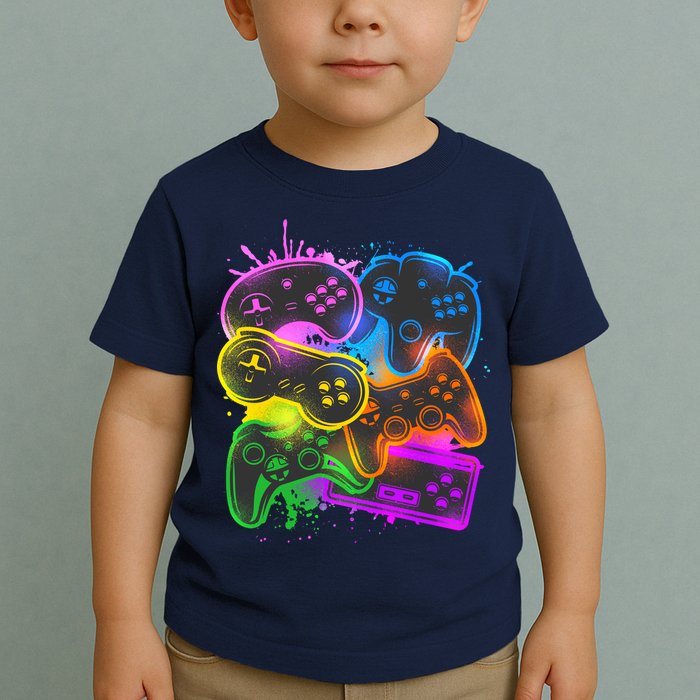 Cool Retro Neon Graffiti Video Game Controllers Toddler T-Shirt