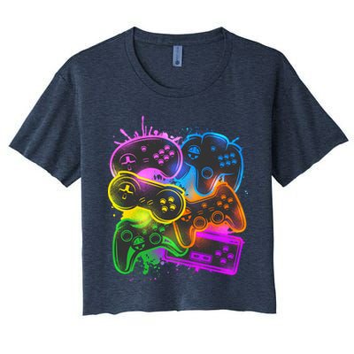 Cool Retro Neon Graffiti Video Game Controllers Crop Top