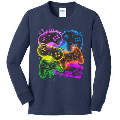 Cool Retro Neon Graffiti Video Game Controllers Kids Long Sleeve Shirt