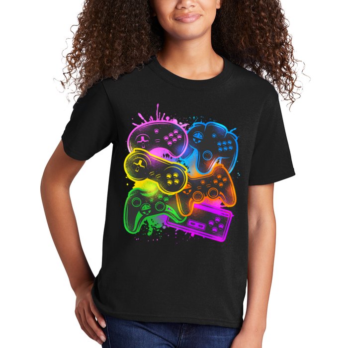 Cool Retro Neon Graffiti Video Game Controllers Kids T-Shirt