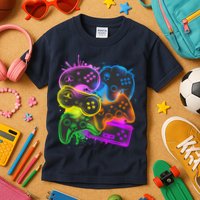 Cool Retro Neon Graffiti Video Game Controllers Kids T-Shirt