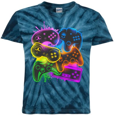 Cool Retro Neon Graffiti Video Game Controllers Kids Tie-Dye T-Shirt