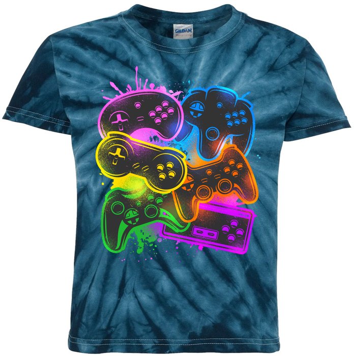 Cool Retro Neon Graffiti Video Game Controllers Kids Tie-Dye T-Shirt