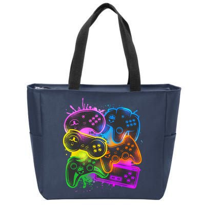 Cool Retro Neon Graffiti Video Game Controllers Zip Tote Bag