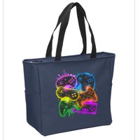 Cool Retro Neon Graffiti Video Game Controllers Zip Tote Bag
