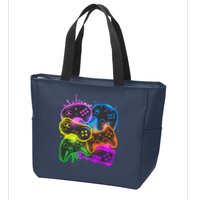 Cool Retro Neon Graffiti Video Game Controllers Zip Tote Bag