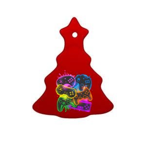 Cool Retro Neon Graffiti Video Game Controllers Ceramic Tree Ornament