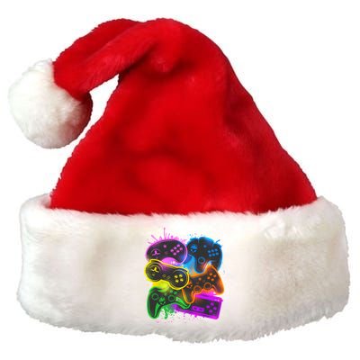 Cool Retro Neon Graffiti Video Game Controllers Premium Christmas Santa Hat