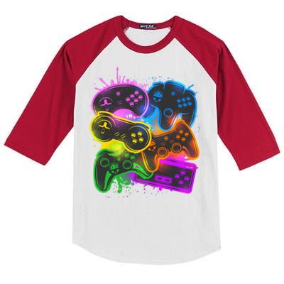 Cool Retro Neon Graffiti Video Game Controllers Kids Colorblock Raglan Jersey