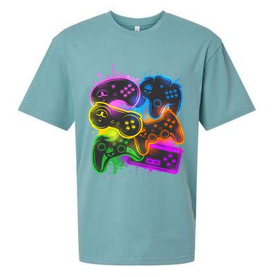 Cool Retro Neon Graffiti Video Game Controllers Sueded Cloud Jersey T-Shirt
