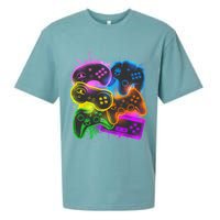 Cool Retro Neon Graffiti Video Game Controllers Sueded Cloud Jersey T-Shirt