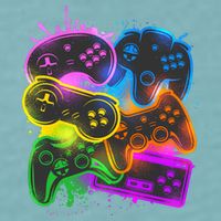 Cool Retro Neon Graffiti Video Game Controllers Sueded Cloud Jersey T-Shirt