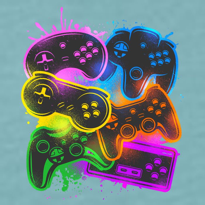 Cool Retro Neon Graffiti Video Game Controllers Sueded Cloud Jersey T-Shirt