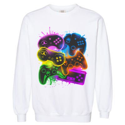 Cool Retro Neon Graffiti Video Game Controllers Garment-Dyed Sweatshirt