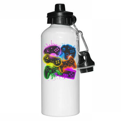 Cool Retro Neon Graffiti Video Game Controllers Aluminum Water Bottle