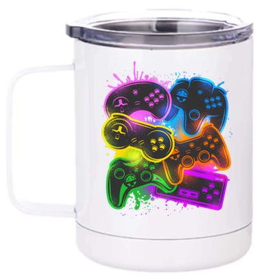 Cool Retro Neon Graffiti Video Game Controllers 12 oz Stainless Steel Tumbler Cup