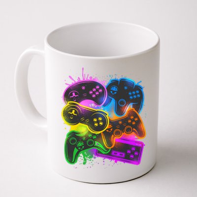 Cool Retro Neon Graffiti Video Game Controllers Coffee Mug