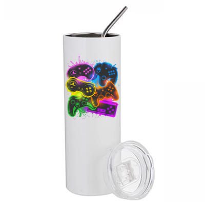 Cool Retro Neon Graffiti Video Game Controllers Stainless Steel Tumbler