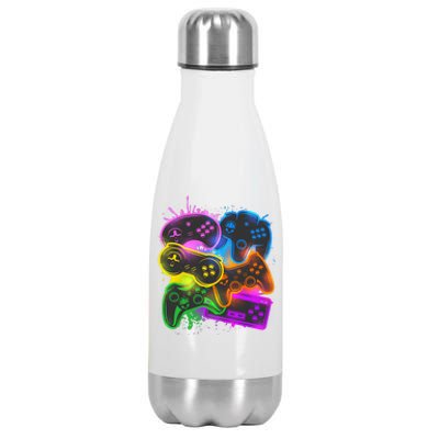 Cool Retro Neon Graffiti Video Game Controllers Stainless Steel Insulated Water Bottle