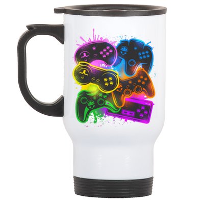 Cool Retro Neon Graffiti Video Game Controllers Stainless Steel Travel Mug