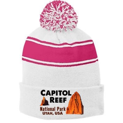 Capitol Reef National Park Travel Utah Usa Earth Explorer Funny Gift Stripe Pom Pom Beanie