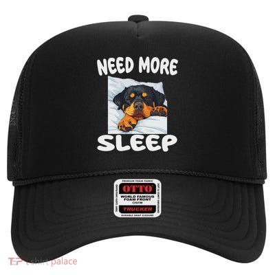 Cute Rottweiler Need More Sleep Pajamas Nightgown High Crown Mesh Back Trucker Hat