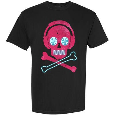 Cool Retro Neon Headphones Skull Music Lover Garment-Dyed Heavyweight T-Shirt