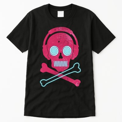 Cool Retro Neon Headphones Skull Music Lover Tall T-Shirt