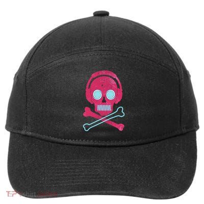 Cool Retro Neon Headphones Skull Music Lover 7-Panel Snapback Hat