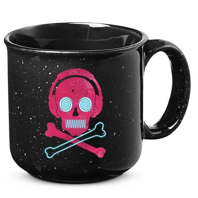 Cool Retro Neon Headphones Skull Music Lover 15oz Campfire Ceramic Mug