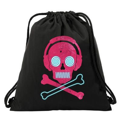 Cool Retro Neon Headphones Skull Music Lover Drawstring Bag