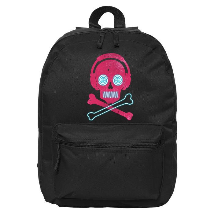 Cool Retro Neon Headphones Skull Music Lover 16 in Basic Backpack
