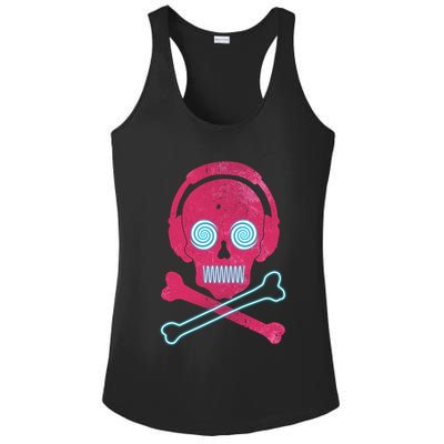 Cool Retro Neon Headphones Skull Music Lover Ladies PosiCharge Competitor Racerback Tank