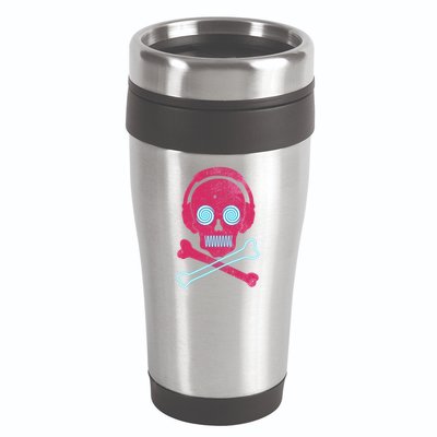 Cool Retro Neon Headphones Skull Music Lover 16oz Travel Tumbler