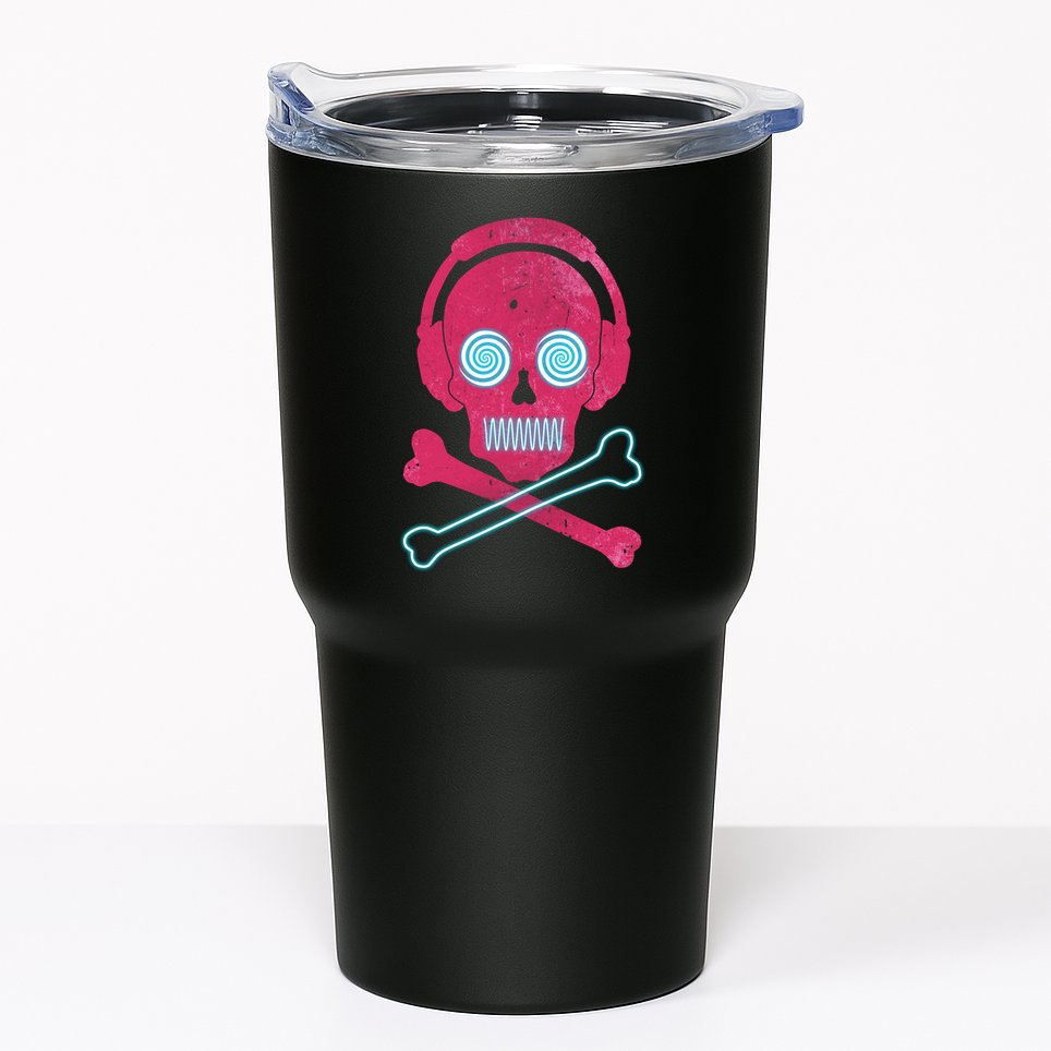 Cool Retro Neon Headphones Skull Music Lover Tumbler