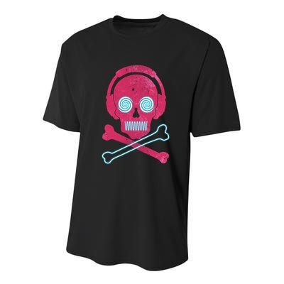 Cool Retro Neon Headphones Skull Music Lover Youth Performance Sprint T-Shirt