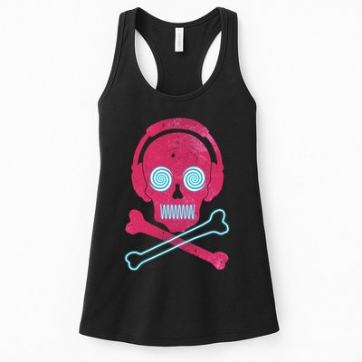 Cool Retro Neon Headphones Skull Music Lover Womens Tank Top