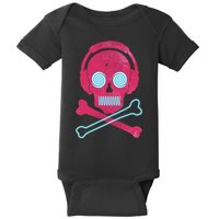 Cool Retro Neon Headphones Skull Music Lover Baby Bodysuit